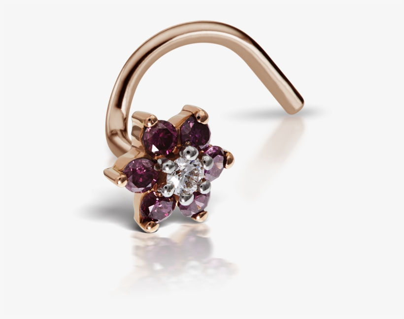 5mm Rose-purple Diamond Flower Nostril Stud - Amethyst, transparent png download