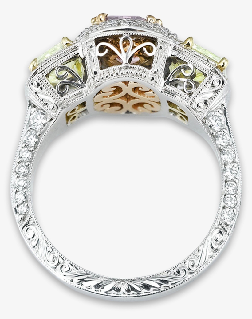 Fancy Pinkish Purple & Yellowish Green Diamond Ring - Engagement Ring, transparent png download