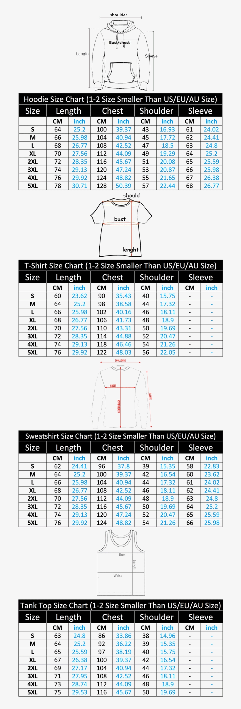 3d Hoodies & Shirts Size Chart - Diagram, transparent png download