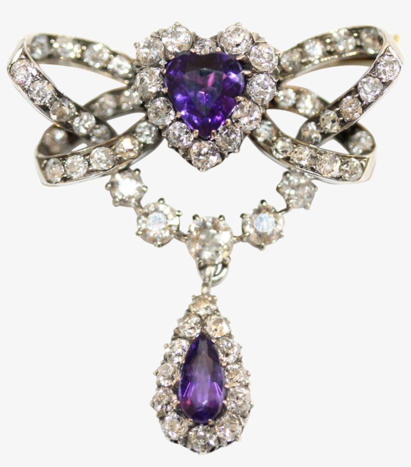 Antique Victorian 14 Carat Gold Amethyst And Old Cut - Diamond, transparent png download