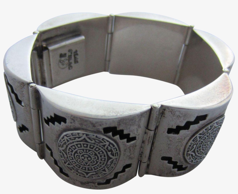 Aztec Calendar Shadow Box Signed Mexican Sterling Silver - Bracelet, transparent png download