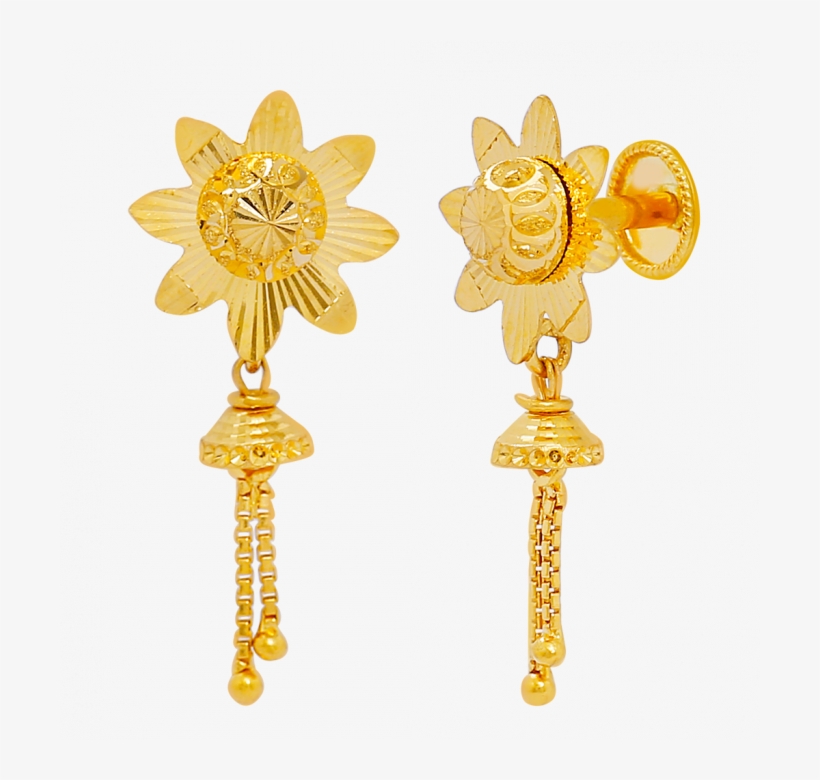 22kt Gold Flower With Hangings Earrings - Gold Hangings For Earrings, transparent png download