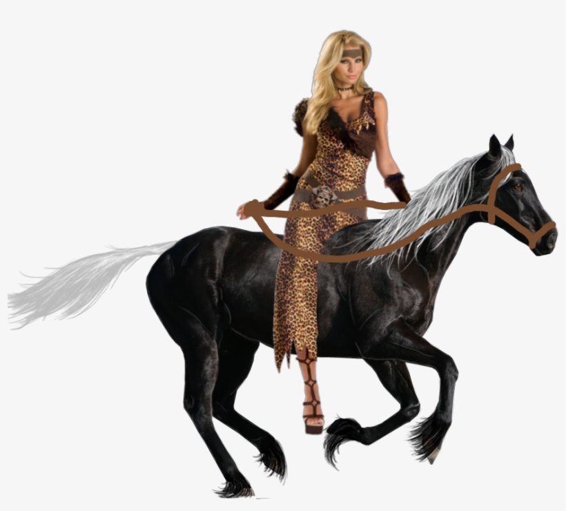 Sexy Barbarian Woman Riding Her Beautiful Black Horse - Barbarian Woman On Horse, transparent png download