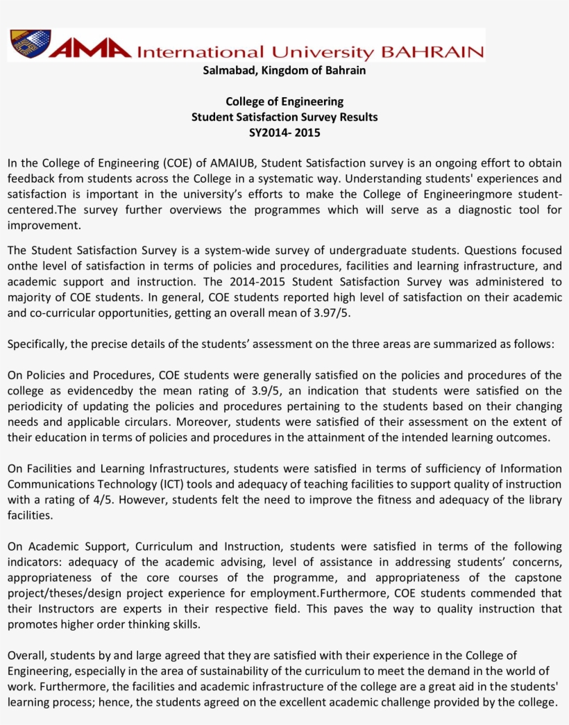 College Student Satisfaction Survey - Ama Computer University, transparent png download