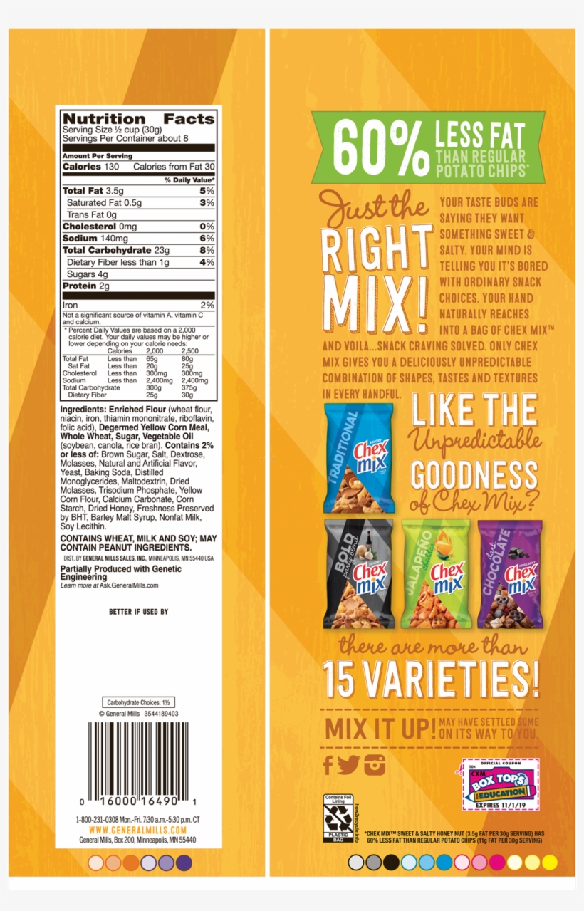 General Mills Chex Mix Sweet And Salty Honey Nut Snack - Label, transparent png download