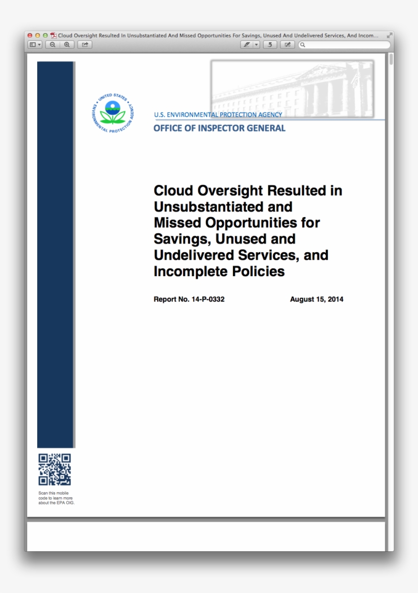 Cloud Oversight Resulted In Unsubstantiated And Missed - Environmental Protection Agency, transparent png download