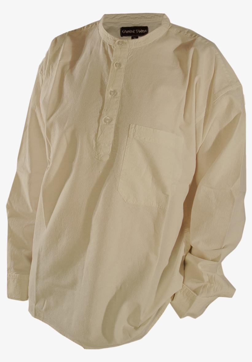 Collarless Shirt Grandad Shirt Crushed Cotton Cream - Cream Collarless Shirt, transparent png download
