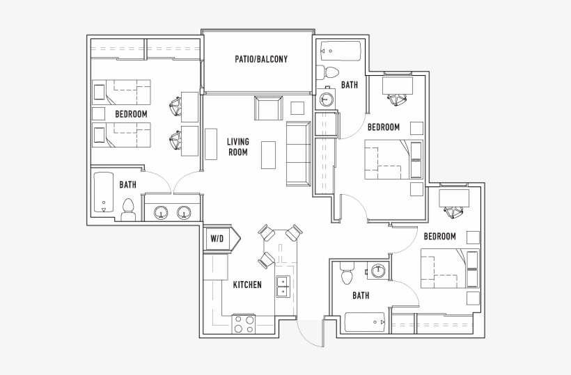 3 Bath Shared - Floor Plan, transparent png download