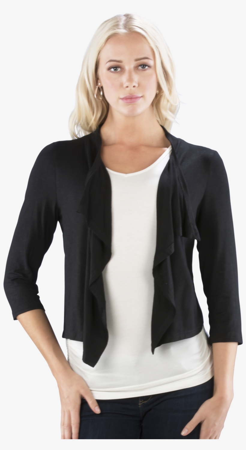 Ruffled Slub Shrug With Double Ruched Back- Black Top - Top, transparent png download