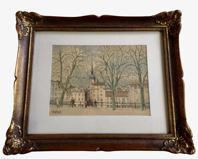 1965 Kk Watercolor Painting Of A European Park With - Picture Frame, transparent png download