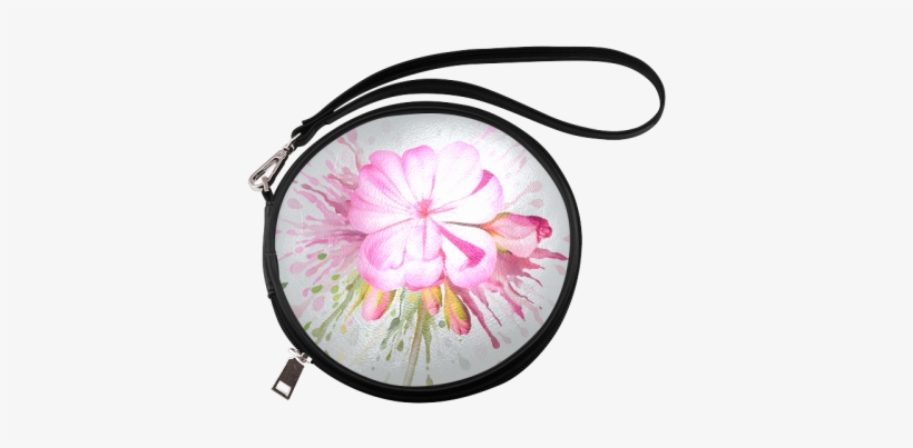 Pink Flower Color Splash - Yimao Womens Round Makeup Bags And Cases Wristlet Handbag, transparent png download