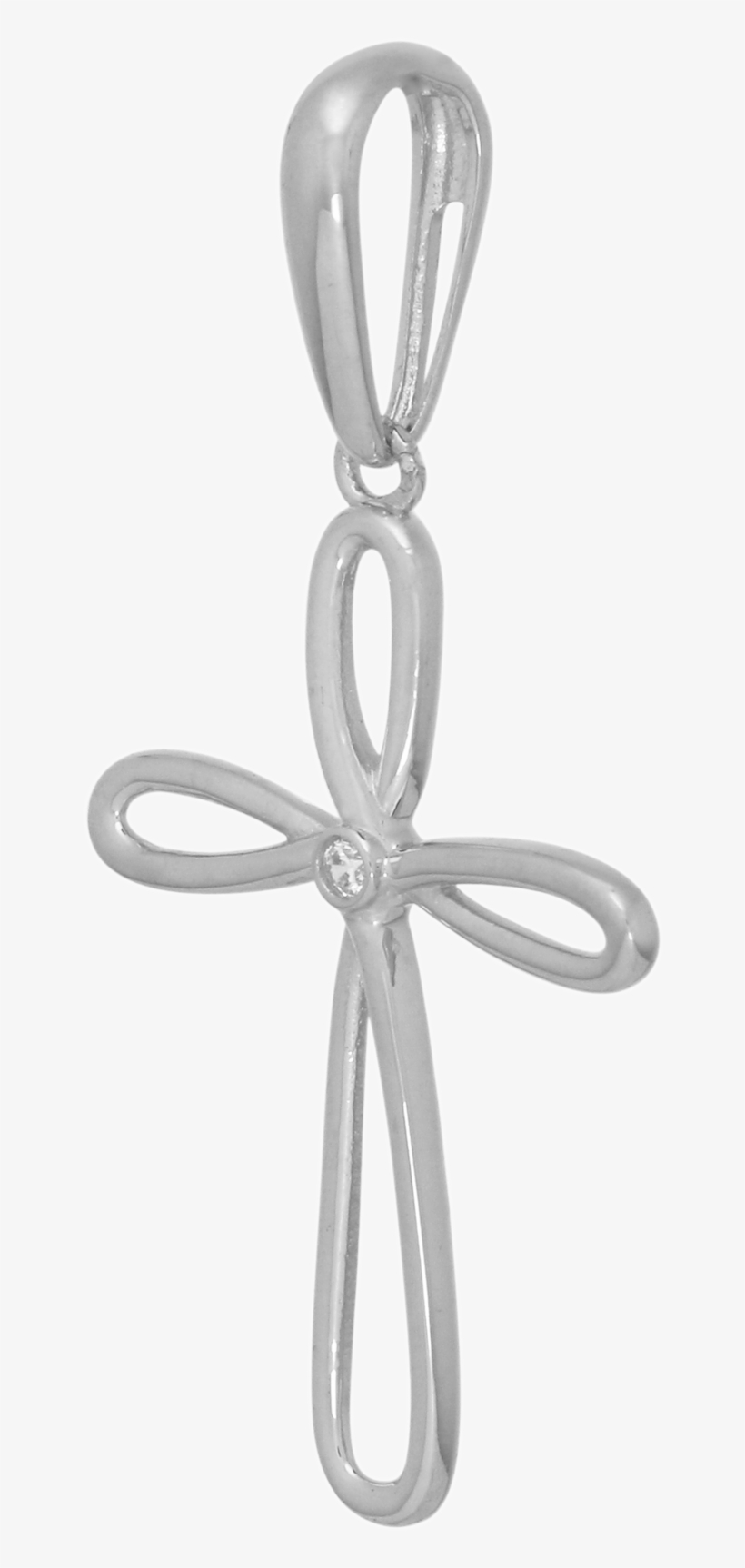 14k Solid Gold Cross Ribbon Pendant With Cz - Pendant, transparent png download