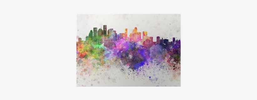 Houston Skyline In Watercolor Background Poster • Pixers® - Houston Skyline Black And White, transparent png download