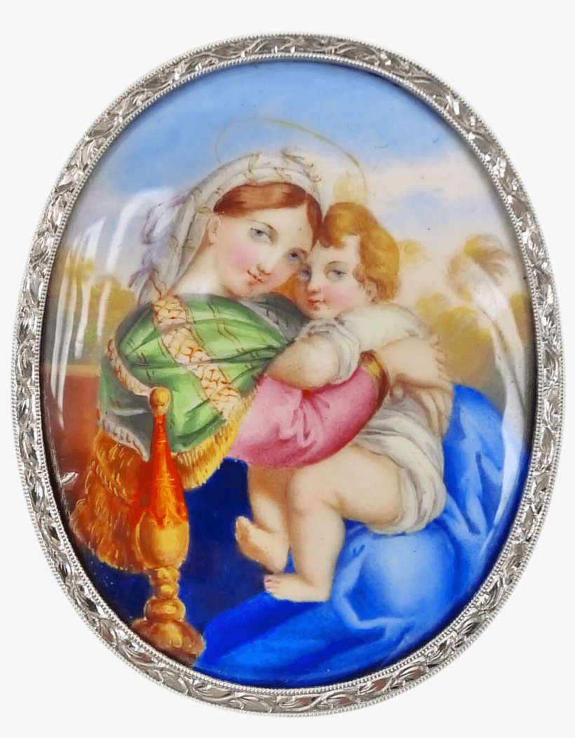 Large Oval Madonna And Child Pendant Brooch - Angel, transparent png download