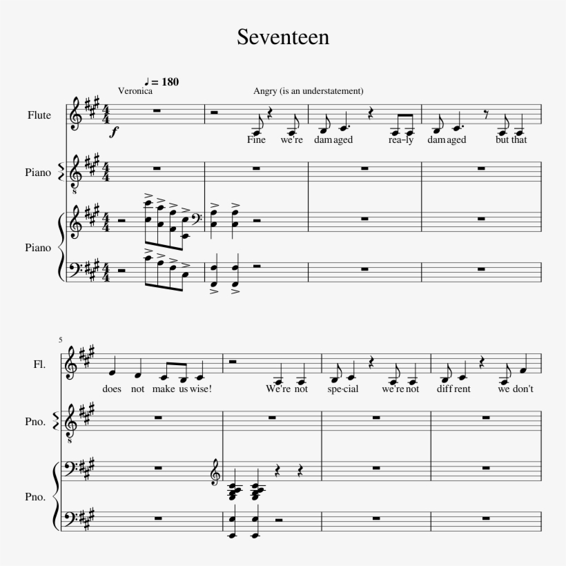 Seventeen Sheet Music Composed By Laurence O'keefe, - Boys Like You Anna Clendening Piano, transparent png download