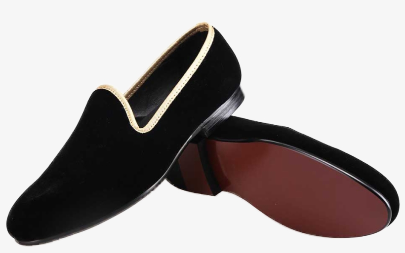 Merlutti Sliders Black Velvet Gold Trim 1000×562 - Slip-on Shoe, transparent png download
