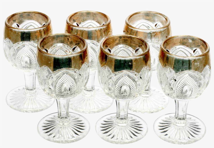 Eapg New Hampshire Wine Glasses Set Of 6 Gold Trim - Champagne Stemware, transparent png download