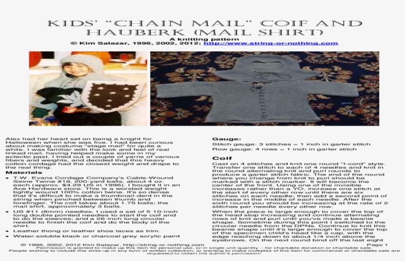 Kids Chain Mail Coif And Hauberk Chain Mail Coif And - Newsprint, transparent png download