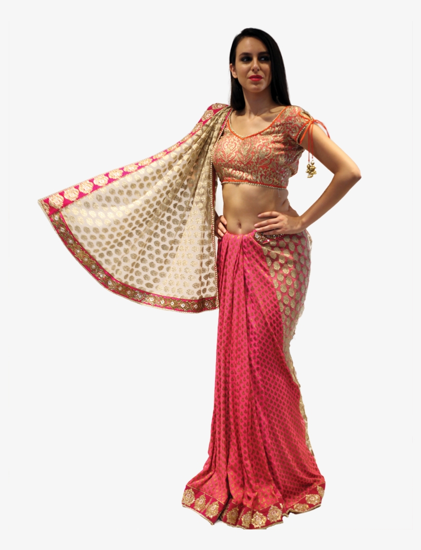 Pink N Orange Saree - Sari, transparent png download