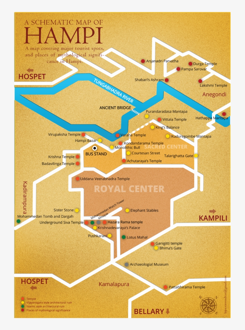 Map Of Hampi Ruins - Tourism Map Of Hampi, transparent png download