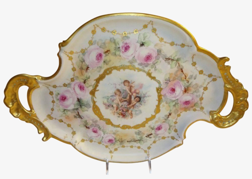 French Antique Limoges Tray Hand Painted Pink Roses - Saucer, transparent png download
