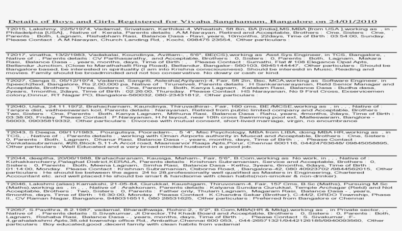Details Of Boys And Girls Registered For Vivaha Sanghamam - Document, transparent png download