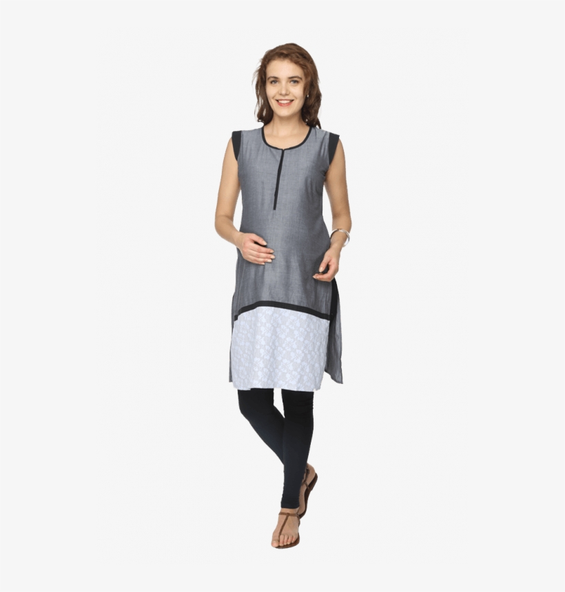 Blocked Grey Nursing Kurta - Leggings, transparent png download