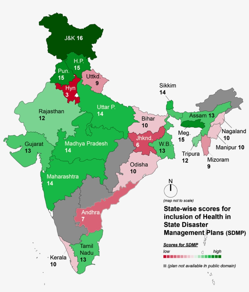 State-wise Scores For The Inclusion Of Health In State - India Map For Presentation, transparent png download