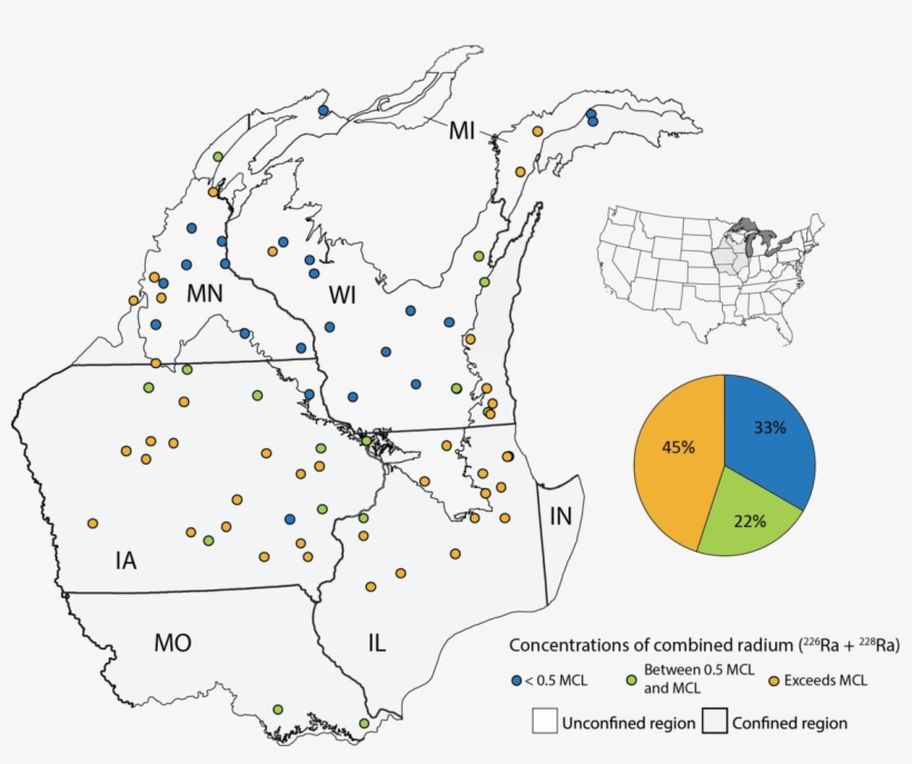 Map Showing Concentrations Of Combined Radium In Groundwater - Map, transparent png download