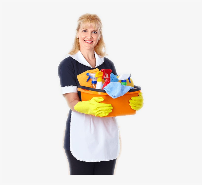 Smiling Lady Standing And Holding Bucket Full Of Bottles - Empleada Domestica, transparent png download
