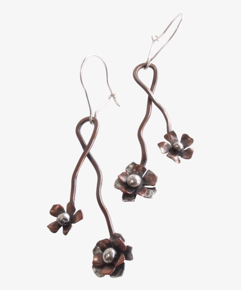 Wild Rose Vine Earrings Copper With Sterling Silver - Earrings, transparent png download