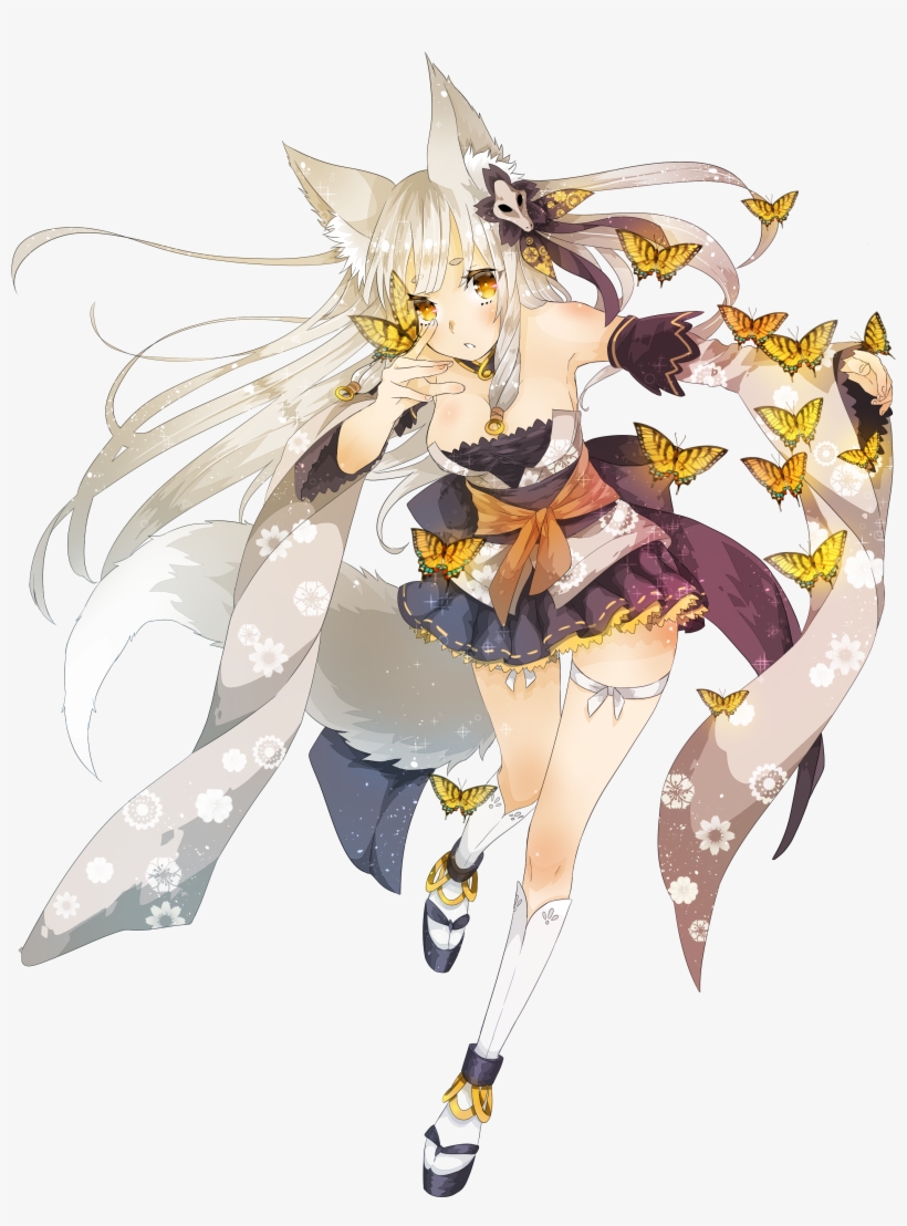 Häntä Kemonomimi Kimono Rusetti Sparkle Valkotukka - Cartoon, transparent png download