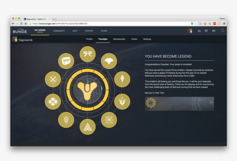 Carlos Lazo - Destiny Year One Flawless Emblem, transparent png download