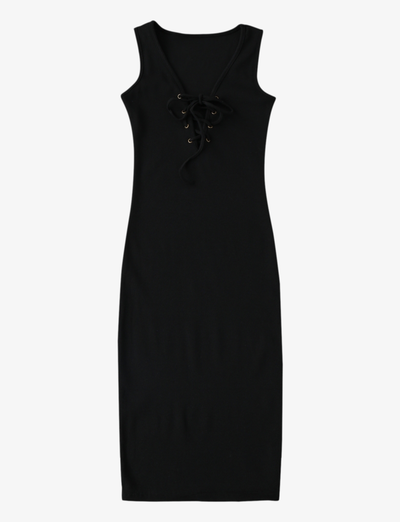 Black Lace Up Ribbed Bodycon Dress - Looks Vestido Tubinho Preto Risca De Giz, transparent png download