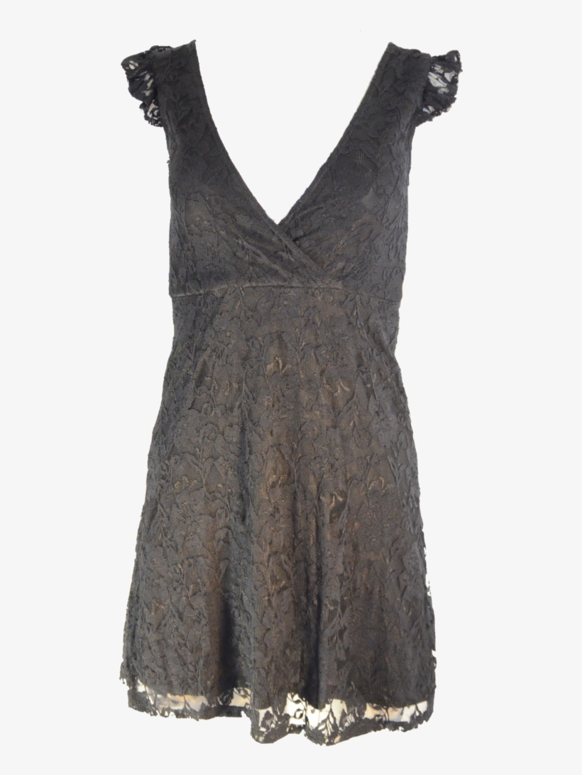 Black Lace Ruffle Sleeve Dress - Little Black Dress, transparent png download