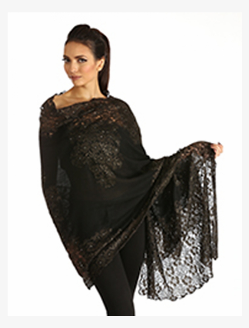 Black Floral Lace Shawl, transparent png download