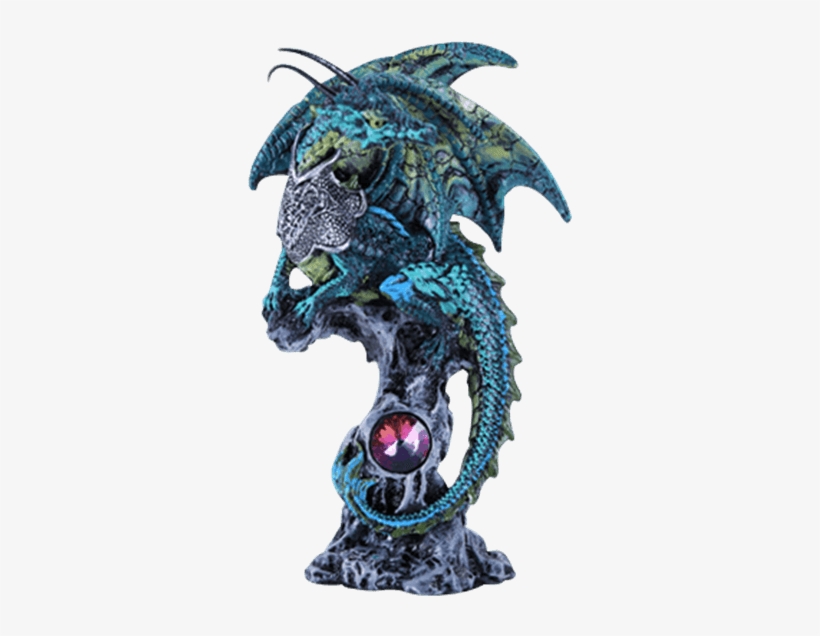 Jeweled Blue Dragon Statue - Dragon Perched, transparent png download