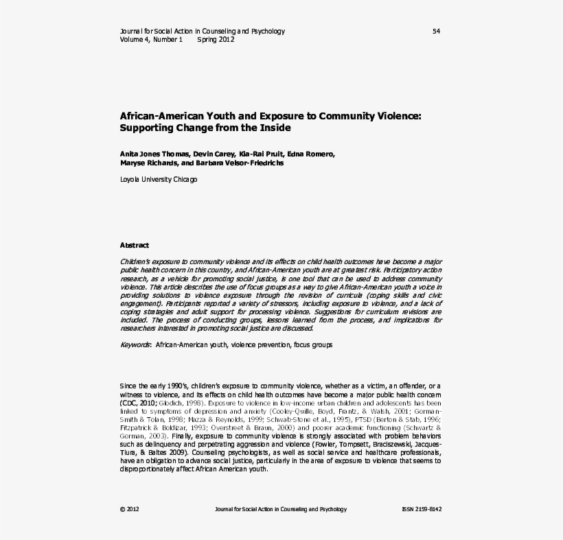 African-american Youth And Exposure To Community Violence - Document, transparent png download