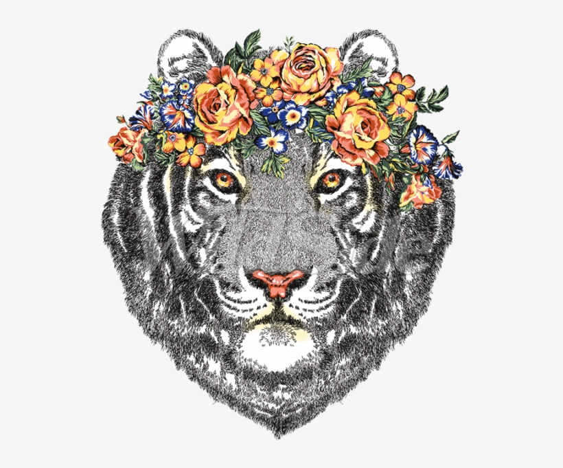 Tiger Head With Flowers - Siberian Tiger, transparent png download
