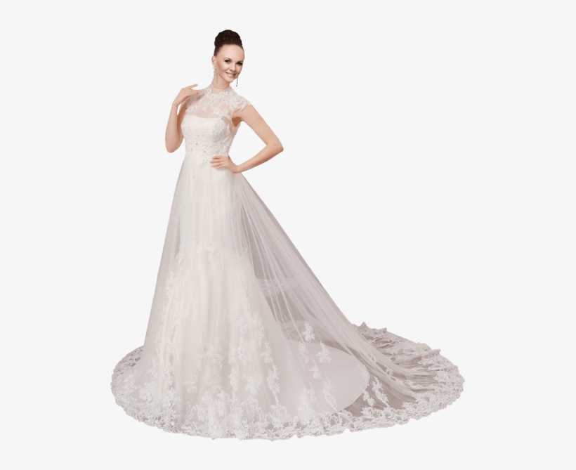 White Sleeveless Ball Gown In Lace Wedding Dress - Wedding Dress Transparent Png, transparent png download