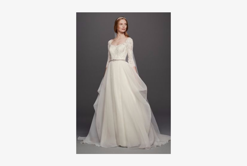 David's Bridal Oleg Cassini Organza Three-quarter Sleeved - Wedding Dress For Chubby, transparent png download