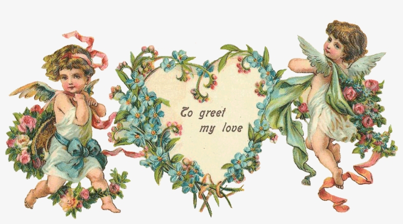 Vintage Image To Greet My Love Cupids With Heart Frame - Angels With A Heart, transparent png download