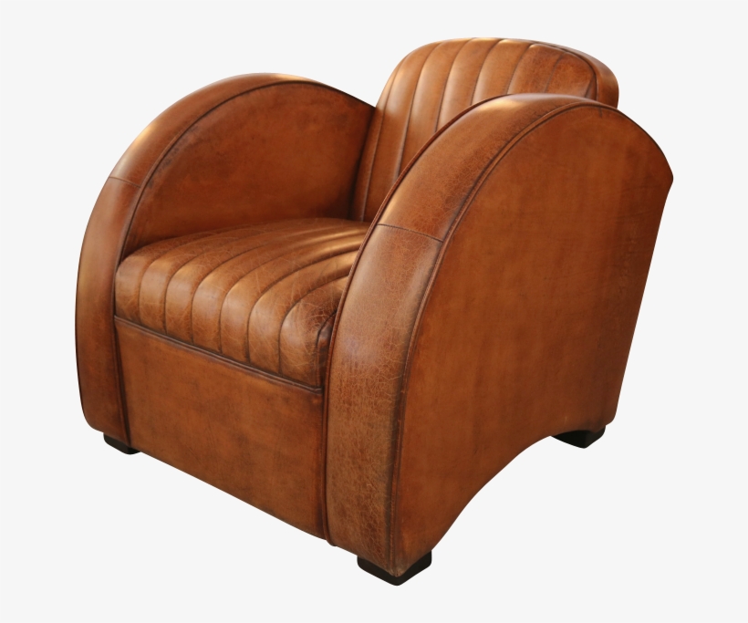 Art Deco Round Arm Chair In Distressed Leather - Art Deco Arm Chair, transparent png download