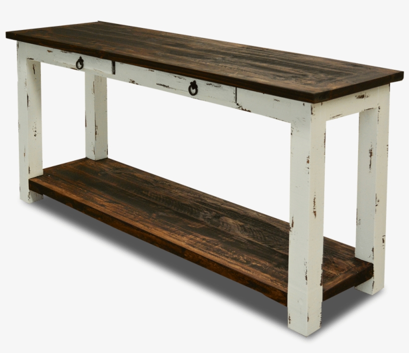 Cottage Rustic Sofa Table Distressed White - Shelf, transparent png download