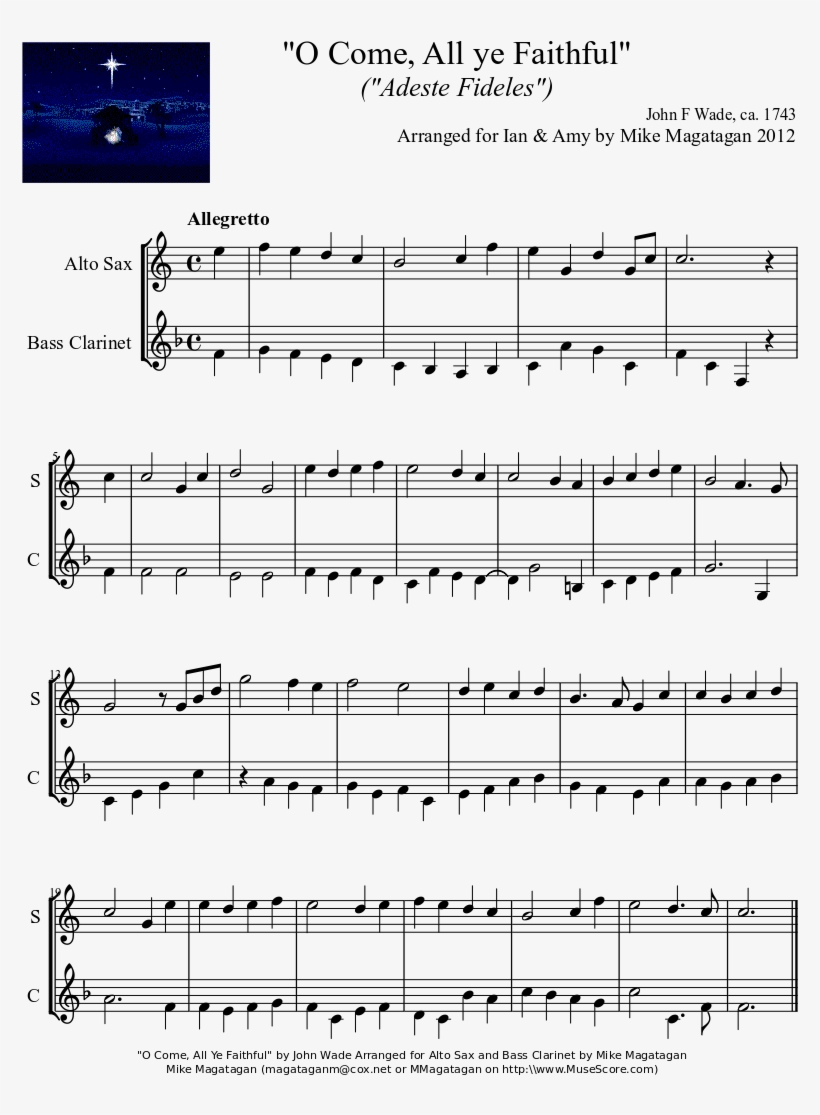 "o Come, All Ye Faithful" For Alto Sax & Bass Clarinet - Work Bist Du Bei Mir Bwv 508, transparent png download