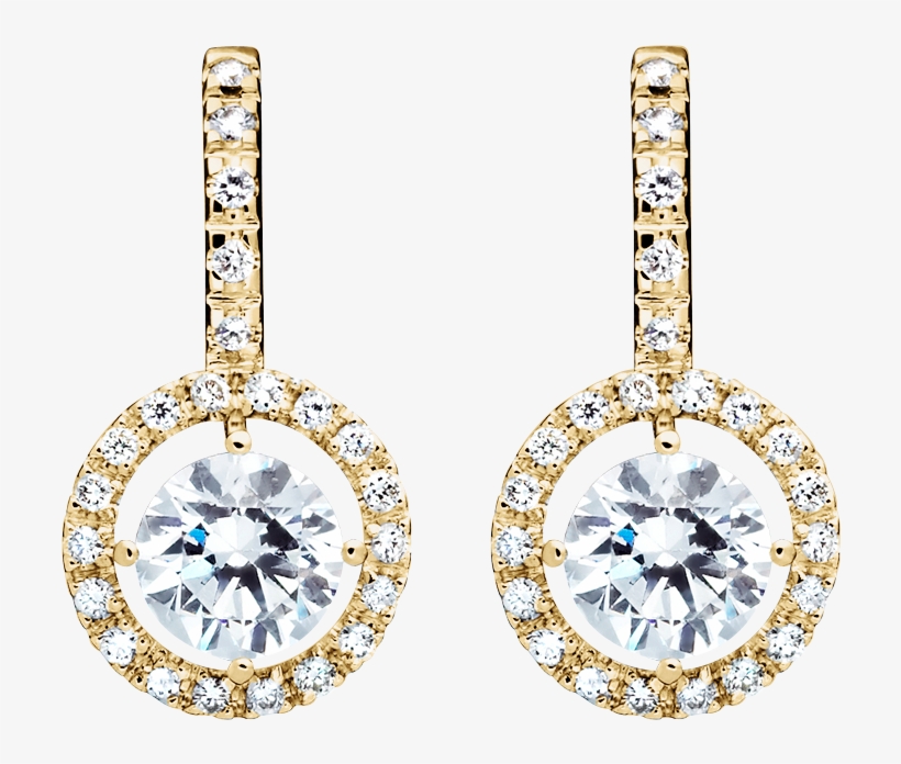 Halo Diamond Earrings With Brilliants In Yellow Gold - Boucle D Oreille Pendantes Diamant, transparent png download