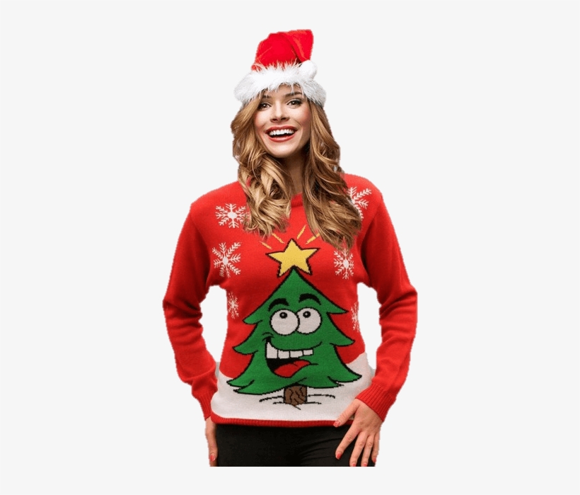 Jersey Navideño Mujer Árbol De Navidad Sonriente Rojo - Bluzy Świąteczne Dla Par, transparent png download