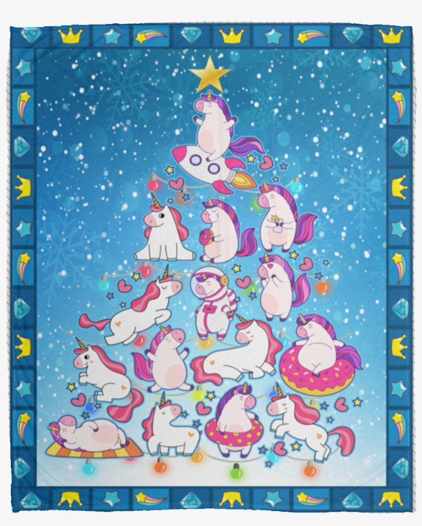 Cute Unicorn Christmas Tree Micro Fleece Blanket - Cartoon, transparent png download