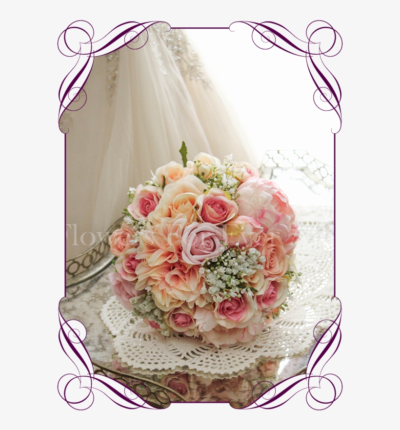 Silk Artificial Pink, Peach, Pastel Apricot, Blush, - Peony Rose And Dahlia Bouquet, transparent png download