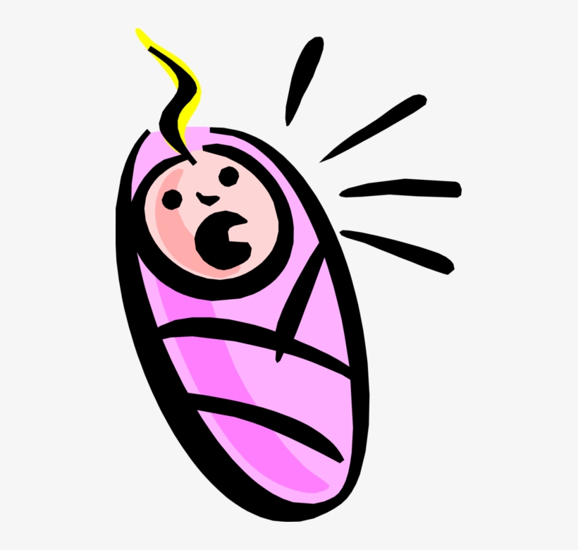 Vector Illustration Of Crying Newborn Baby Girl Swaddled, transparent png download